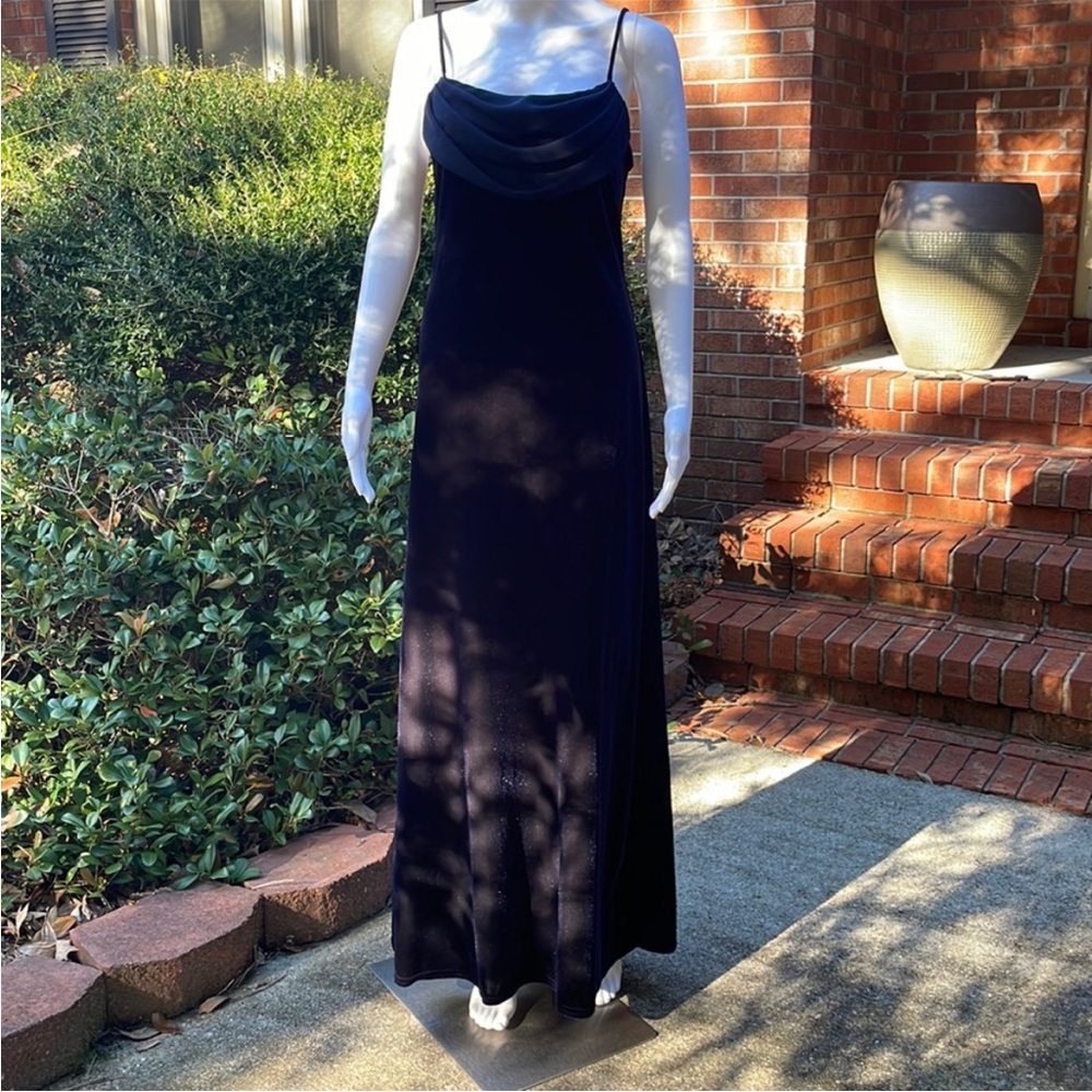 Onyx Nite Cowl Neck Velour Slip Dress Navy 10